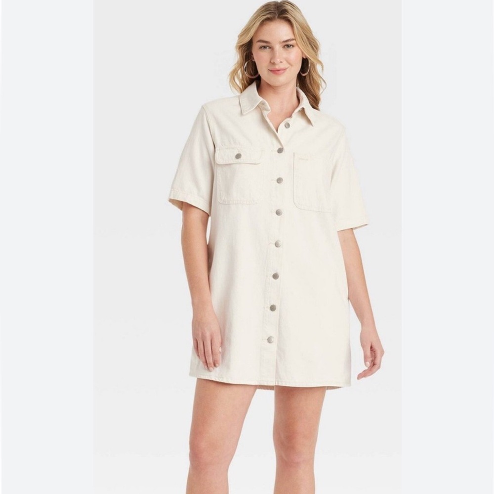 Universal Thread Off-White Button-Down Dress